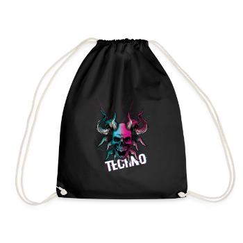 Skull Devil Raver Rave Hard Techno Dark Tekno - Turnbeutel - Schwarz - Vorne