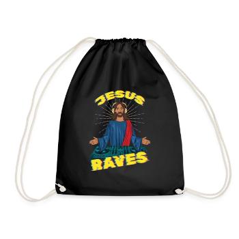 Jesus Raves DJ Raver Rave Hard Techno Dark Tekno - Turnbeutel - Schwarz - Vorne