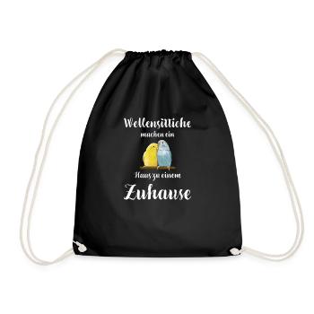 Wellensittich I Sittich Vogel Budgie Motiv für - Turnbeutel - Schwarz - Vorne