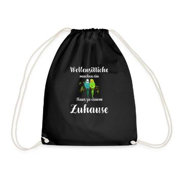 Wellensittich I Sittich Vogel Budgie Motiv für - Turnbeutel - Schwarz - Vorne