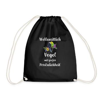 Wellensittich I Sittich Vogel Budgie Motiv für - Turnbeutel - Schwarz - Vorne