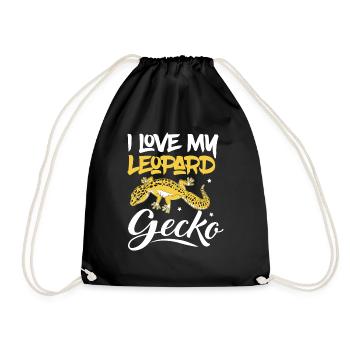 I Love My Leopard Gecko Reptile Lizard Lover - Drawstring Bag - black - Front