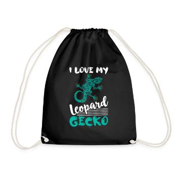 I Love My Leopard Gecko Lizard Lover Reptile - Drawstring Bag - black - Front