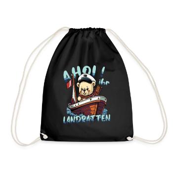 Captain illustration for little sea dog teddy bear - Drawstring Bag - black - Front