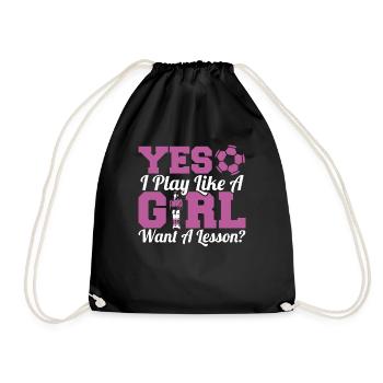 I Play Like A Girl Want A Lesson Women Foosball Ta - Drawstring Bag - black - Front
