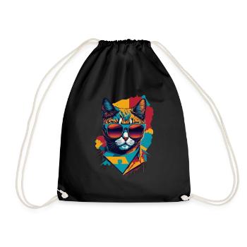 Retro Cool Cat: Vintage Vibes and Feline Flair - Turnbeutel - Schwarz - Vorne