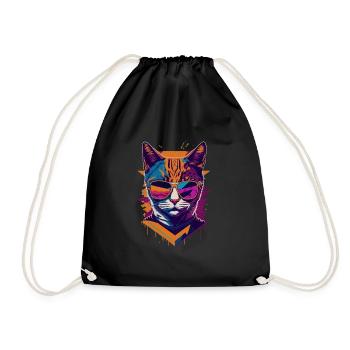 Retro Cool Cat: Vintage Vibes and Feline Flair - Turnbeutel - Schwarz - Vorne