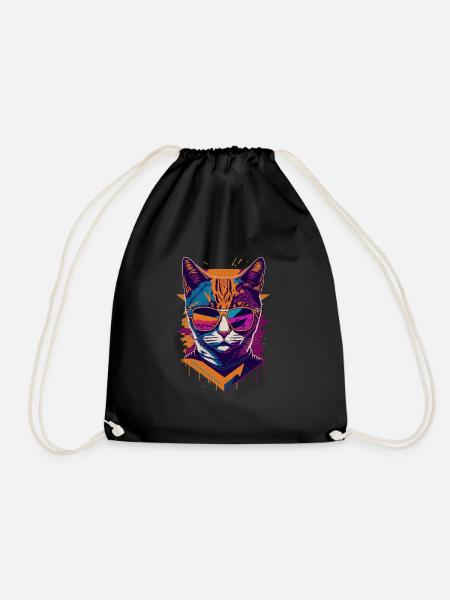 Retro Cool Cat: Vintage Vibes and Feline Flair - Turnbeutel - Schwarz