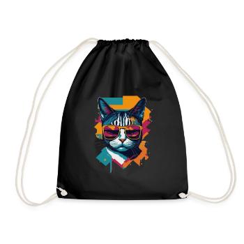 Retro Cool Cat: Vintage Vibes and Feline Flair - Turnbeutel - Schwarz - Vorne