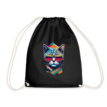Retro Cool Cat: Vintage Vibes and Feline Flair - Turnbeutel - Schwarz - Vorne