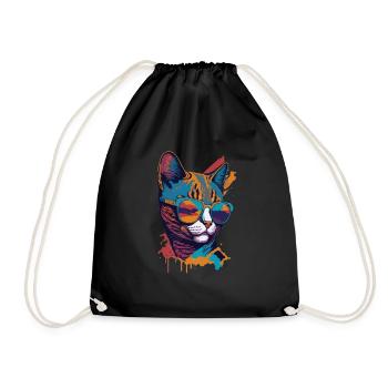 Retro Cool Cat: Vintage Vibes and Feline Flair - Turnbeutel - Schwarz - Vorne