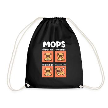 Hund Mops - Turnbeutel - Schwarz - Vorne