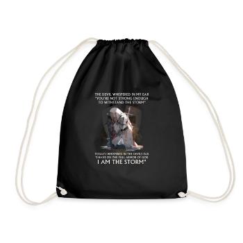 Christian Bible Verse Religious Cross Anime Knight - Drawstring Bag - black - Front