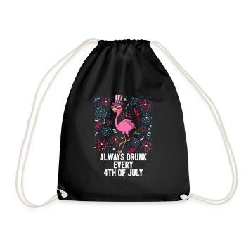 4th Of July Always Drunk Funny Flamingo US Flag - Drawstring Bag - black - Front