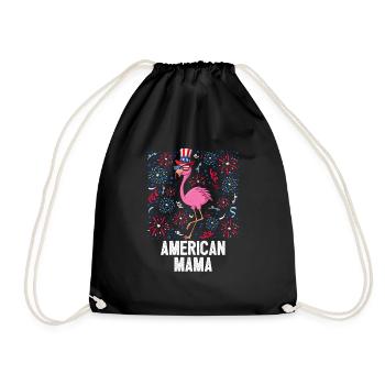 4th Of July American Mama Flamingo US Flag Pride - Drawstring Bag - black - Front