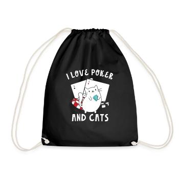 I Love Poker And Cats Play Cards Aces Spades Texas - Drawstring Bag - black - Front