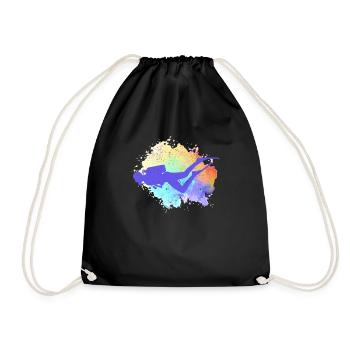 Diving Retro Watercolor Underwater Apnea Diver - Drawstring Bag - black - Front