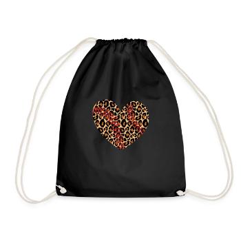 Baseball Leopard Heart Tee Cute Mom Dad Men Women - Drawstring Bag - black - Front