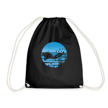 Retro Scuba Diver Silhouette Vintage Underwater - Drawstring Bag - black - Front