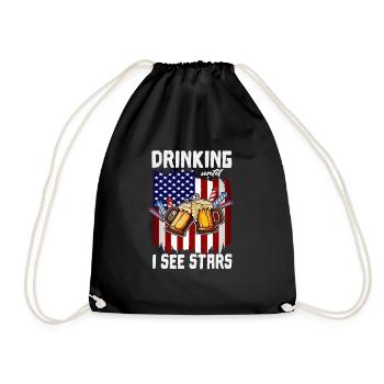 4th Of July Drinking Until I See Stars USA Flag - Drawstring Bag - black - Front