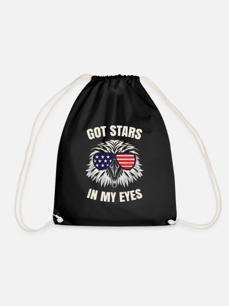 American Flag 4th July Bald Eagle - Drawstring Bag - black