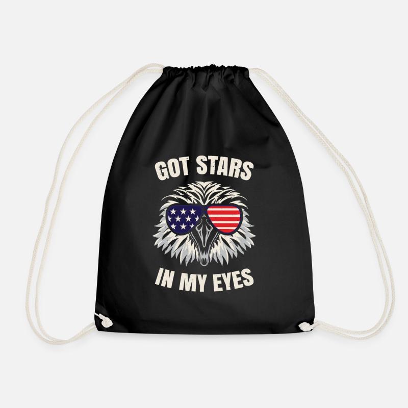 American Flag 4th July Bald Eagle - Drawstring Bag - black