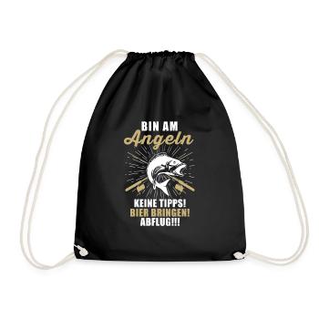 Angeln Tshirt Mann Fischer Rute Fischfang Fishing - Turnbeutel - Schwarz - Vorne