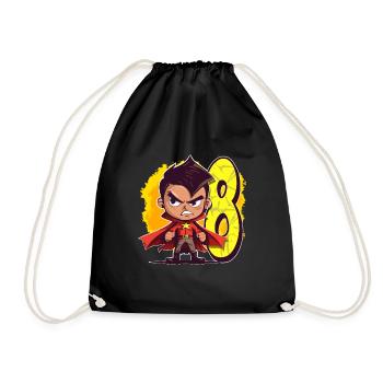 8 Years Old Superhero & Action Children's Birthday Party - Drawstring Bag - black - Front