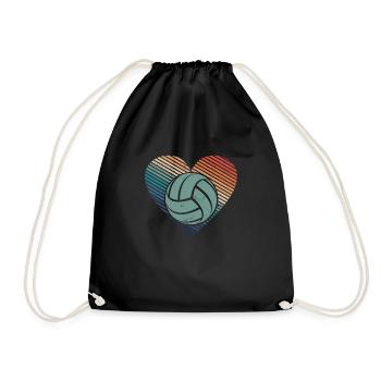 Beach Volleyball Silhouette Vintage Heart Retro - Drawstring Bag - black - Front