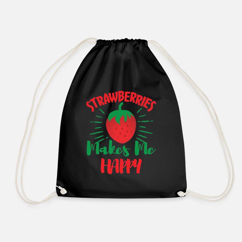 Strawberry makes me Happy - Drawstring Bag - black
