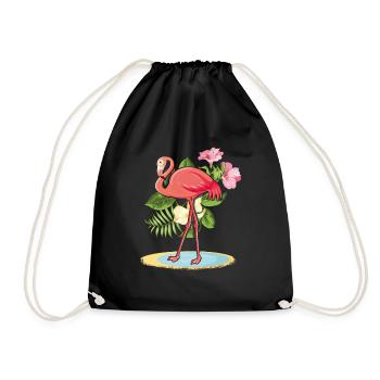 Tropical Flamingo Decor Palm Surf Hello Summer - Drawstring Bag - black - Front