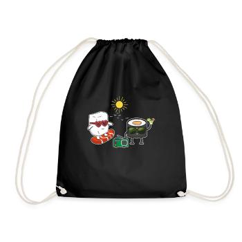 Kawaii Funny Japanese Sushi Surf Hello Summer - Drawstring Bag - black - Front