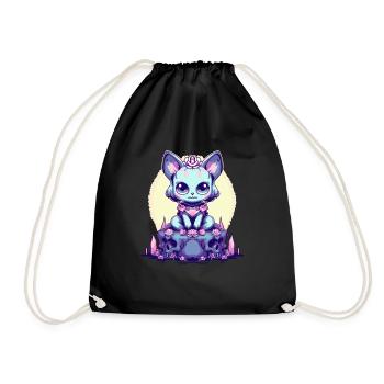 Kawaii Pastel Goth Süße Gruselige Hexenkatze - Turnbeutel - Schwarz - Vorne
