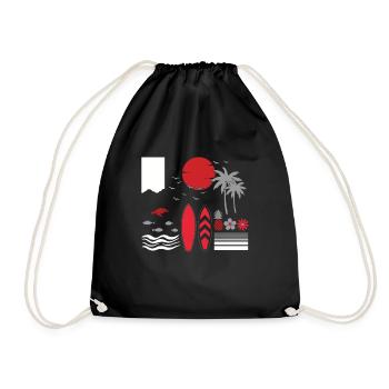 Hawaii Summer Palm Tree Surf Hello Summer - Drawstring Bag - black - Front