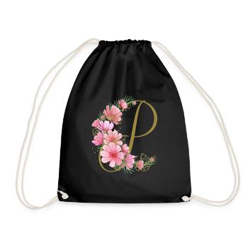 Flower tendril with letter P - Drawstring Bag - black - Front