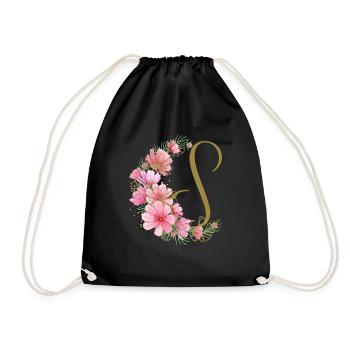 Blumenranke mit Buchstabe S - Turnbeutel - Schwarz - Vorne