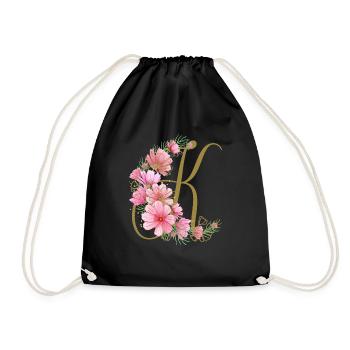 Blumenranke mit Buchstabe K - Turnbeutel - Schwarz - Vorne