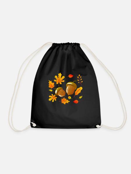 Herbstblätter Eicheln Herbst Eichhörnchen Ernte - Turnbeutel - Schwarz