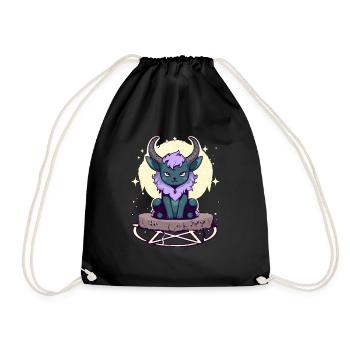 Kawaii Pastel Goth Cute Creepy Horned Cat - Drawstring Bag - black - Front