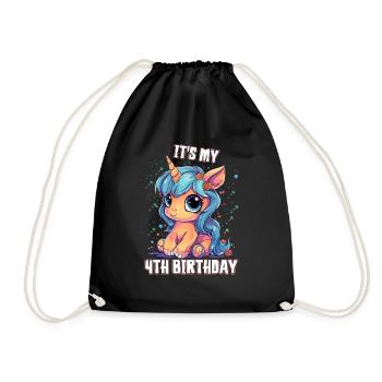 4 Years Girl Birthday Gift Unicorn - Drawstring Bag - black - Front