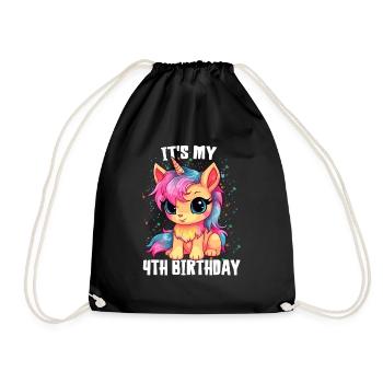 4 Years Girl Birthday Gift Unicorn - Drawstring Bag - black - Front