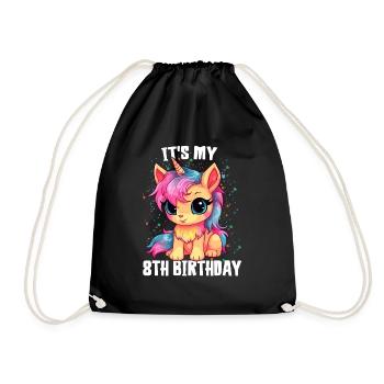 8 Year Old Girl Birthday Gift Unicorn - Drawstring Bag - black - Front