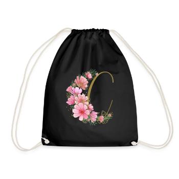 Floral tendril with letter C - Drawstring Bag - black - Front