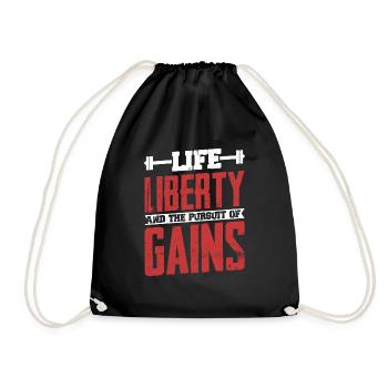 Life, Liberty And The Pursuit Of Gains Weight Lift - Drawstring Bag - black - Front