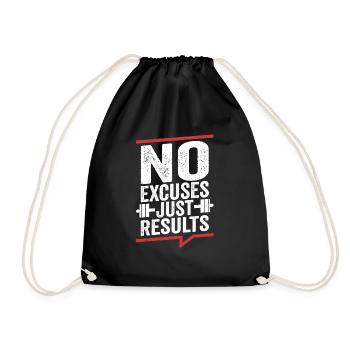 No Excuses Just Results Weight Lifting Workout Tra - Drawstring Bag - black - Front