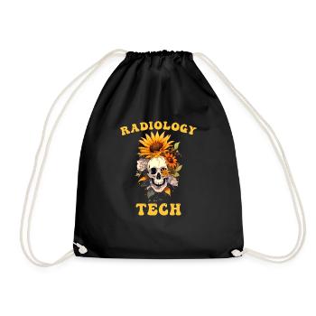 Radiology Tech Flower Funny Skull Radiologist Pun - Drawstring Bag - black - Front