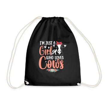 Just A Girl Who Loves Cow Farmer Vintage Retro GiF - Drawstring Bag - black - Front