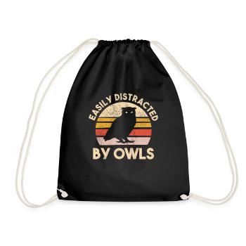 Easily Distracted By Owls Vintage Bird Lover Enthu - Turnbeutel - Schwarz - Vorne