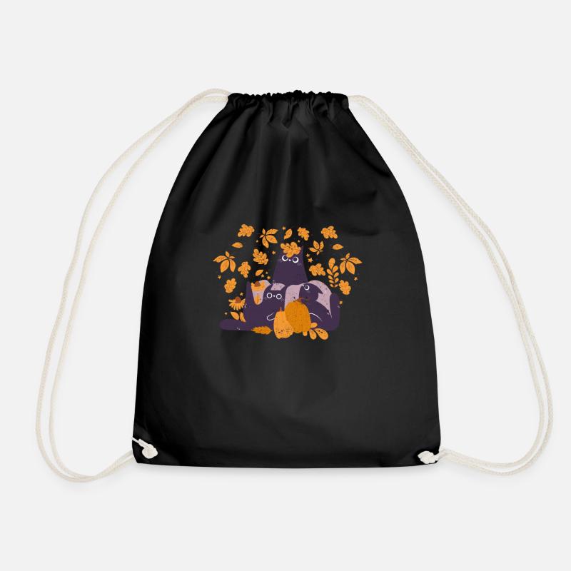 Katze Blatt Herbst Hallo Herbstblätter Lustige - Turnbeutel - Schwarz