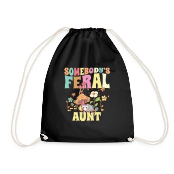 Somebody's Feral Aunt Opossum Wild Auntie Groovy - Drawstring Bag - black - Front